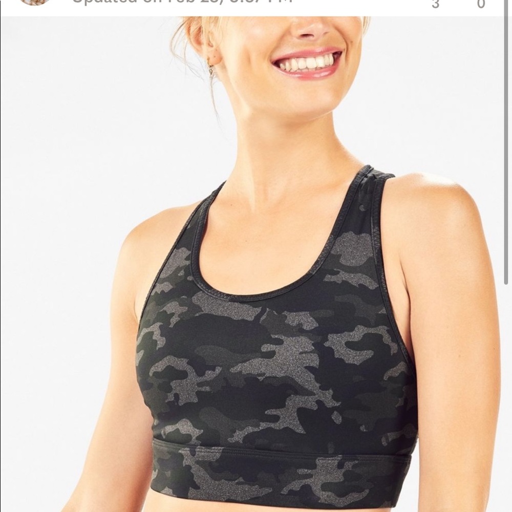 Fabletics Charcoal Camo Mila Sports Bra Pocket
